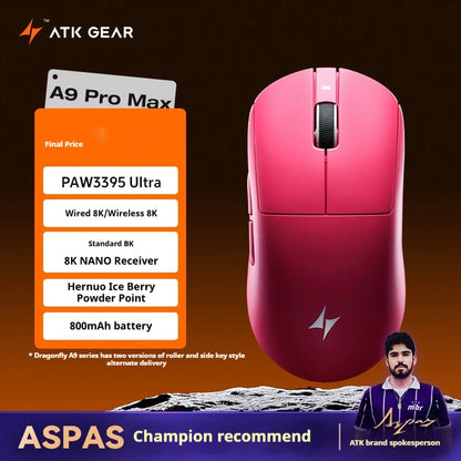 Mouse da gaming wireless ATK A9 Ultra Tri Mode 8K, 53g, ultraleggero, A9/A9 SE/A9 Plus/A9 Pro, mouse da gaming e-sport per PC, regalo personalizzato