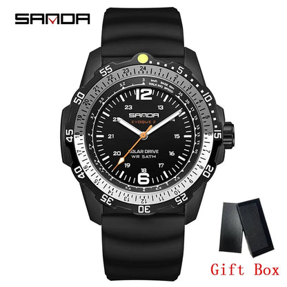 SANDA Luxury Men's Solar-powered Watch Creative Quartz Dial Luminous Hands Waterproof Sport Student Wristwatch Innovative Design
