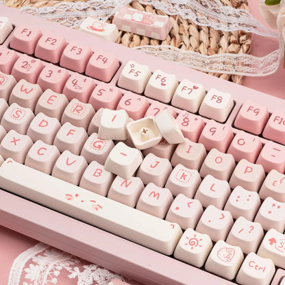 Pink Kitten, Girl MAO Keycap PBT 134 Keys, Customized for 60/84/98/108 Mechanical Keyboard