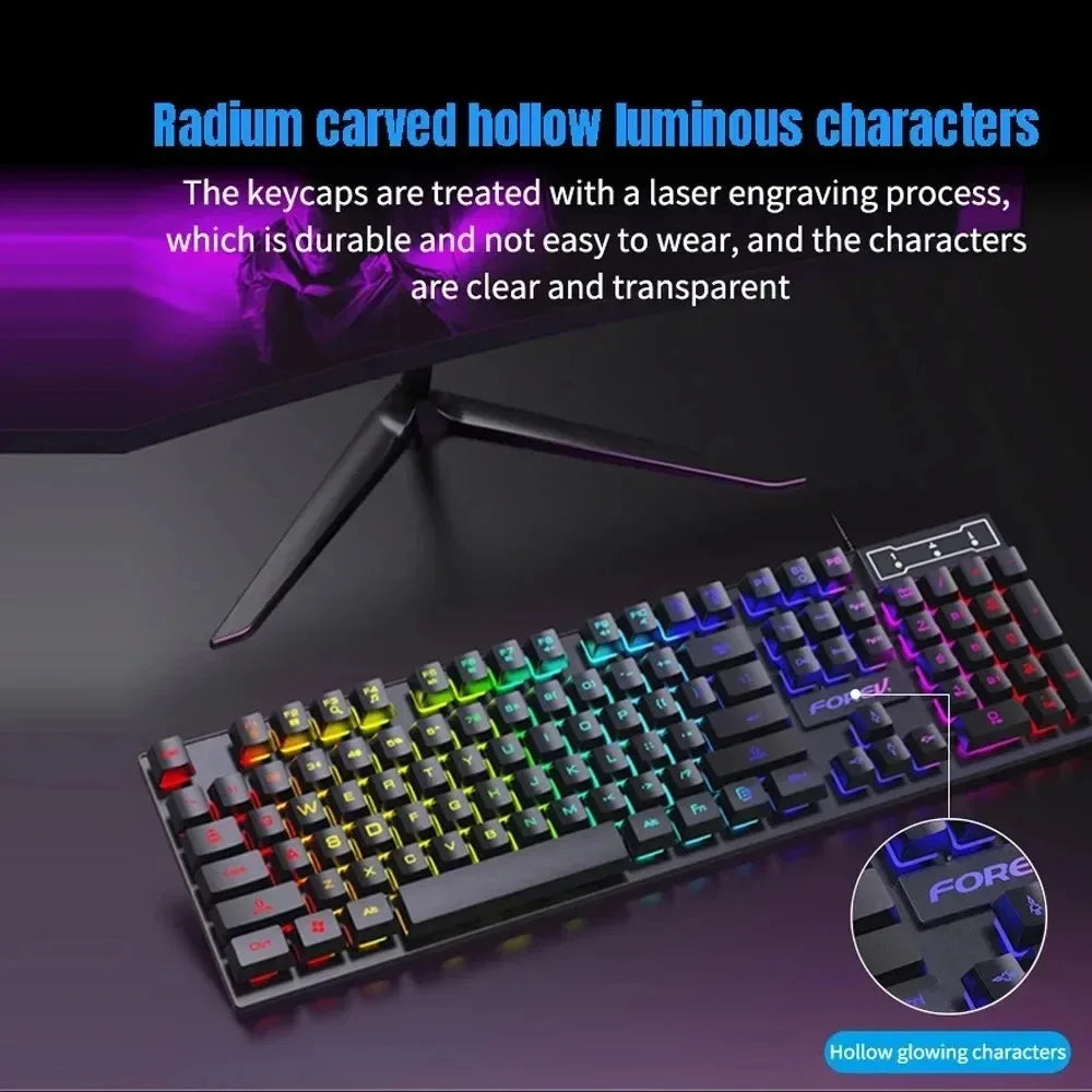 Kebidumei 104 key Backlit Mechanical Keyboard Wired Gaming Keyboard Luminous keyboard And Mouse Set for Gamer PC Laptop Office