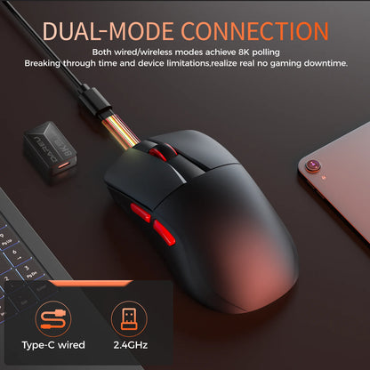 DAREU Dual-Mode Gaming Mouse 8KHz Wireless & Wired, 30,000 DPI Lightweight Gaming Mouse with AIM-750 Sensor, RGB Macro Gaming Mouse