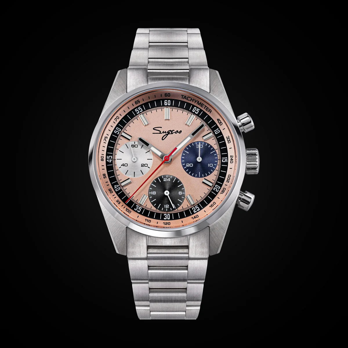 Sugess Mens Watch 38mm Chronograph Mechanical Wristwatches Tianjin Gooseneck Movement Sapphire Crystal Roulette Dial S465 new