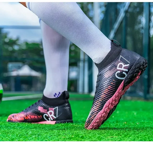 Scarpe da calcio per bambini antiurto sulla punta, chiusura con lacci, tacchetti corti antiscivolo, resistenti all’usura e traspiranti, per partite su erba all’aperto