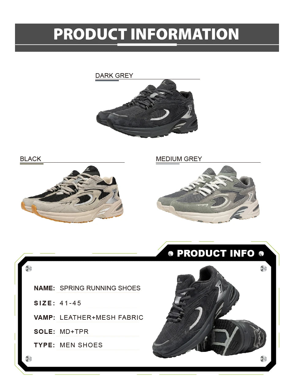 Baasploa Nieuwe hardloopschoenen voor heren, outdoor, modieus, lichtgewicht sportschoenen van mesh, casual herenschoenen, ademend, antislip wandelschoenen