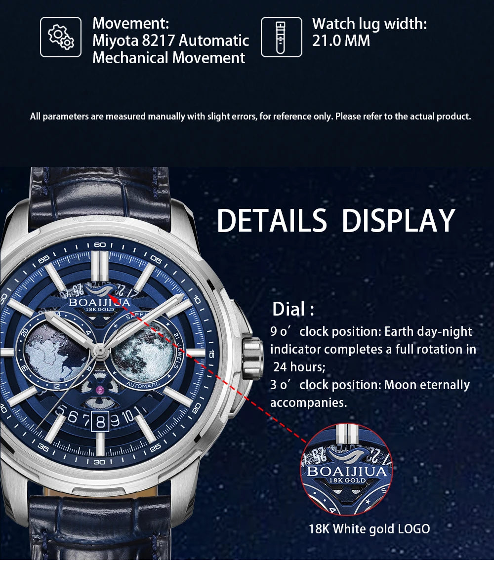BORIAGE(BOAIJIUA) vollautomatische mechanische Herrenuhr mit Originaldesign, wasserdichte leuchtende mechanische Armbanduhr