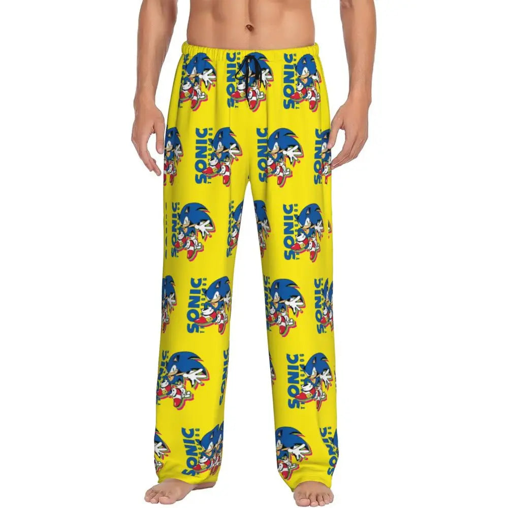 Custom Print Men's Soniced Pajama Pants Hedgehog Game Sleepwear Sleep Lounge Bottoms with Pockets