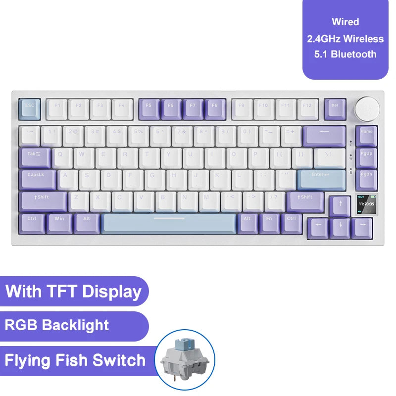 AJAZZ AK820 Pro Gaming Mechanical Keyboard 75% Wireless Bluetooth RGB Hot-Swappable Mechanical Keyboard with Volume Knob for PC, Mac & Laptop