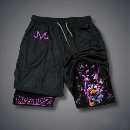Dragon Ball Goku & Gogeta Print 2026 Summer Double-Layer Shorts Quick Dry Men's Fitness Running Loose Plus Size Y2k