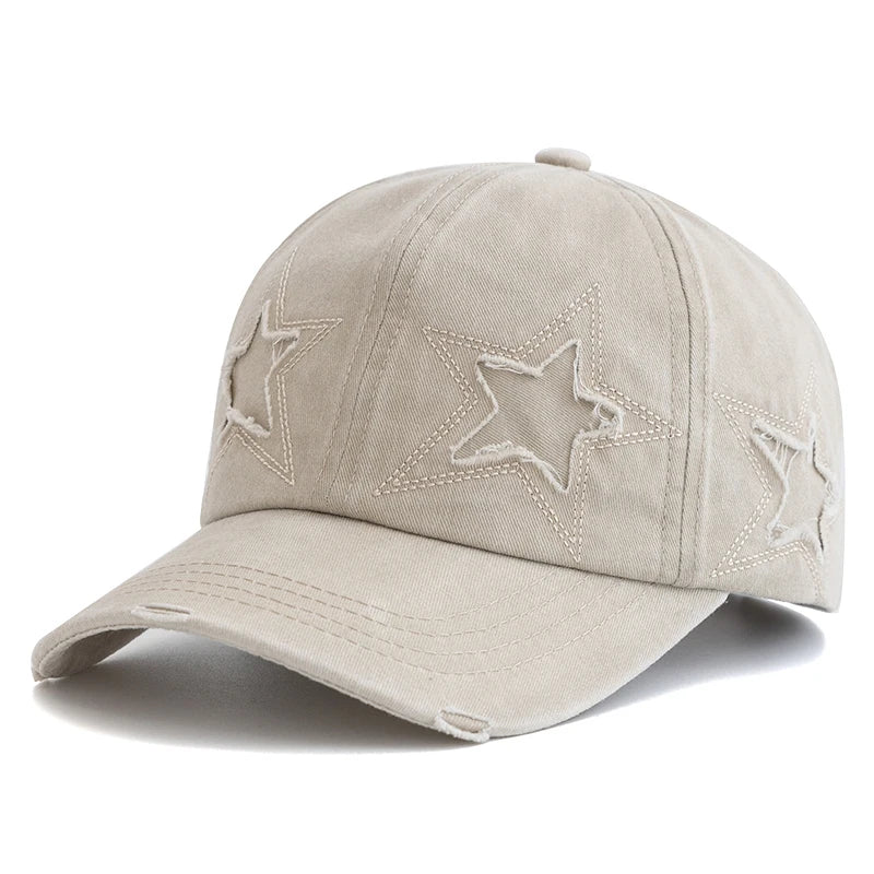 Women's Five Pointed Star Design Washed Cotton Baseball Cap Fashion Street Dad Hat