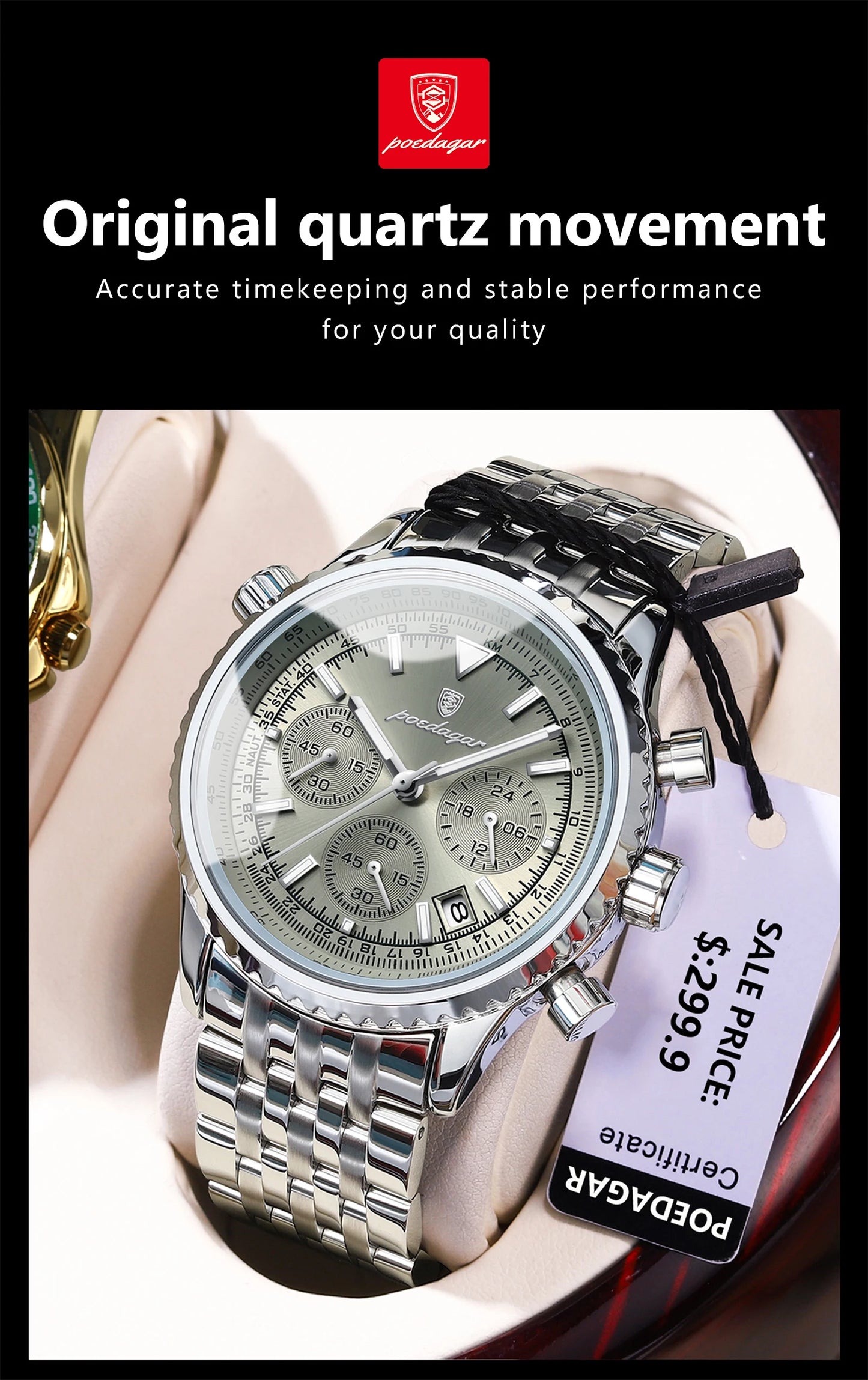 POEDAGAR Fashion Men's Quartz Watch Stainless Steel Waterproof Luminous Man Watch Chronograph Date Multifunction Watches For Men