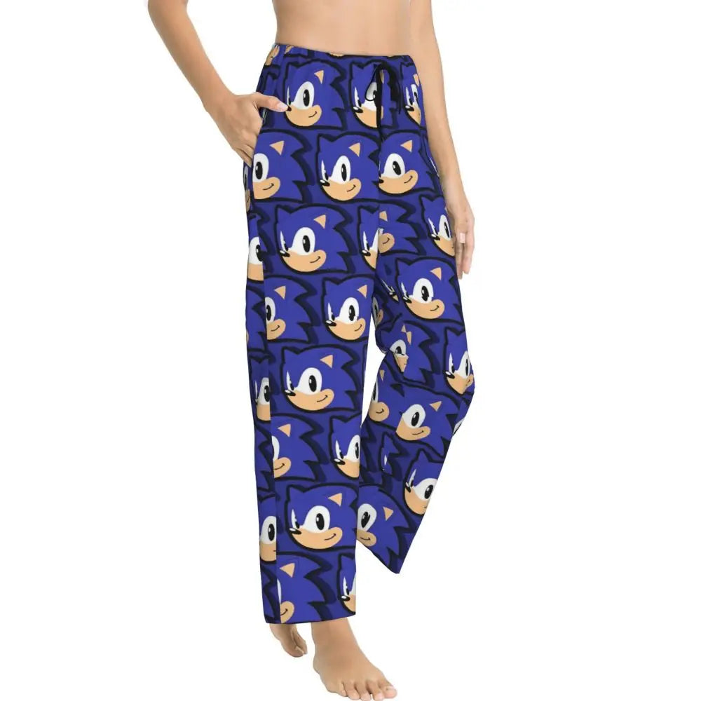Custom Women Soniced Pajama Pants Printed Hedgehog Game Sleep Sleepwear Bottoms with Pockets