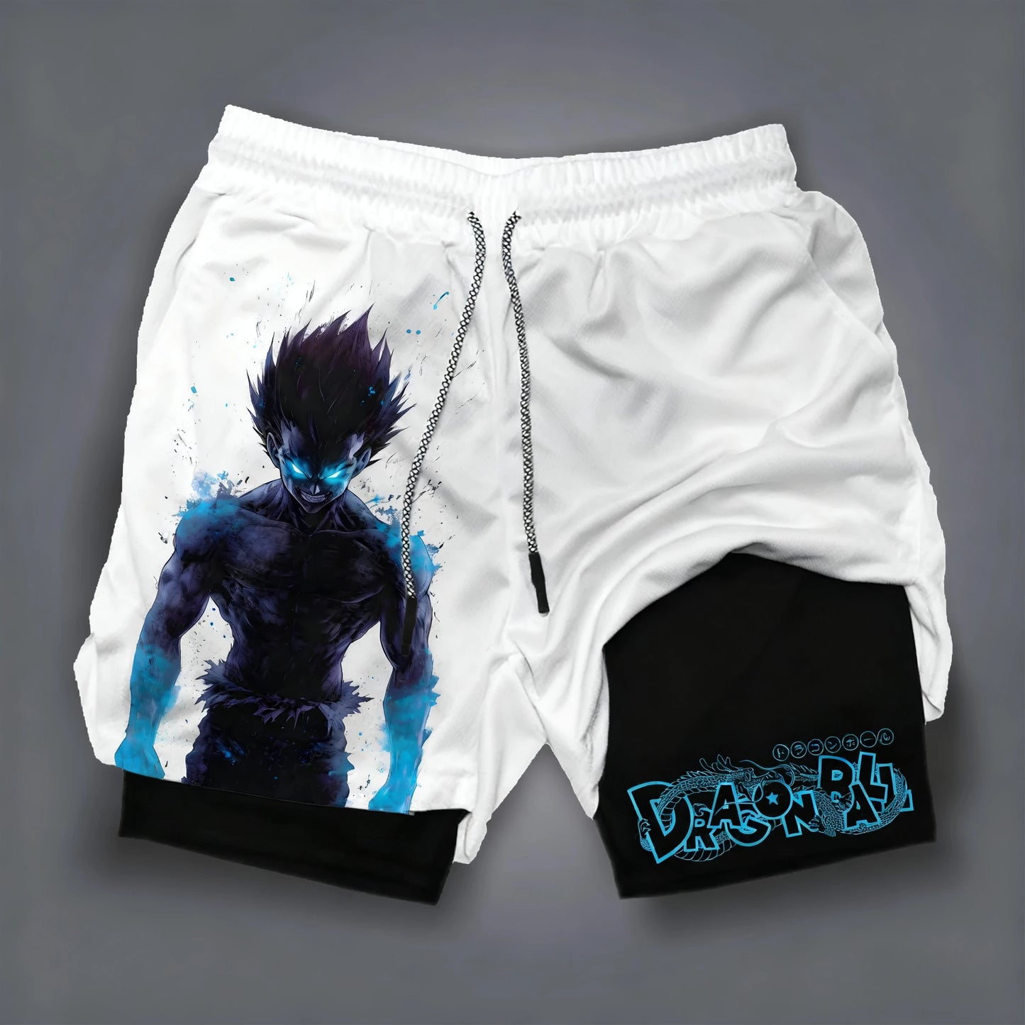 Dragon Ball Wukong Printed Double Layer Shorts for Men, Elastic Drawstring, Spring/Summer Breathable Sports and Fitness Shorts