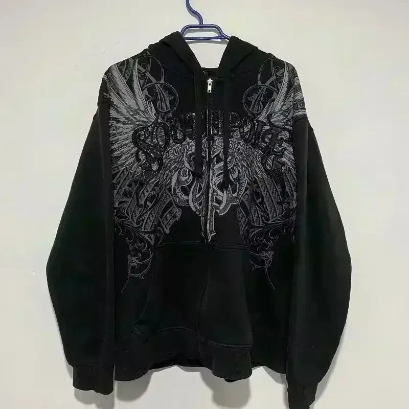 2026 New American Fashion Trend Goth Printed Zipper Hoodie Women Street Hip Hop Punk Rock Sweatshirt Unisex Casual Loose Hoodie, produit gaming premium Fraquane