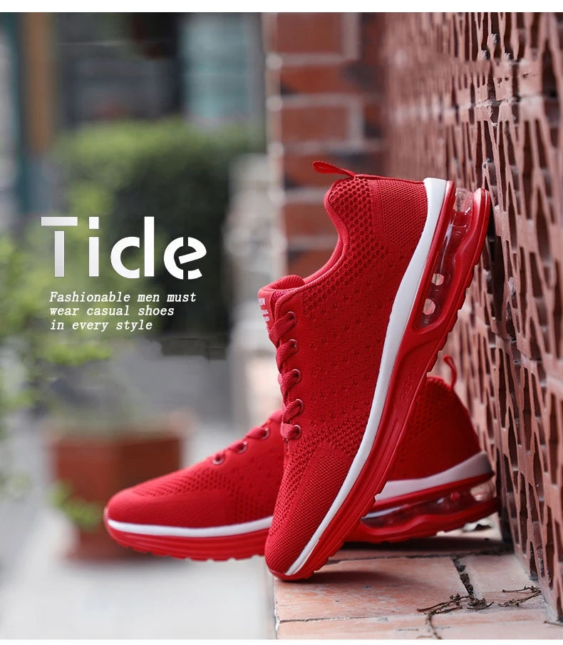Red Cheap Running Shoes for Men Women Breathable Weave Air Cushion Sneakers Big Size 35-46 Men Lightweight Sports Shoes Trainers