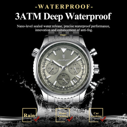 POEDAGAR Fashion Men's Quartz Watch Stainless Steel Waterproof Luminous Man Watch Chronograph Date Multifunction Watches For Men