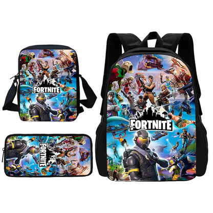 Mochila Escolar Infantil com Mala de Ombro e Estojos para Lápis, Malas Escolares com Design Hot Game-F-FortniteS para Rapazes e Raparigas, Melhor Presente