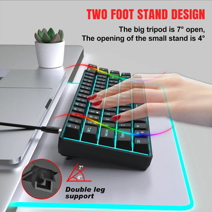 Tastiera meccanica gaming 60% USB con tasti bianchi, mini tastiera gamer ergonomica per computer, retroilluminata, tastiera PC per musica