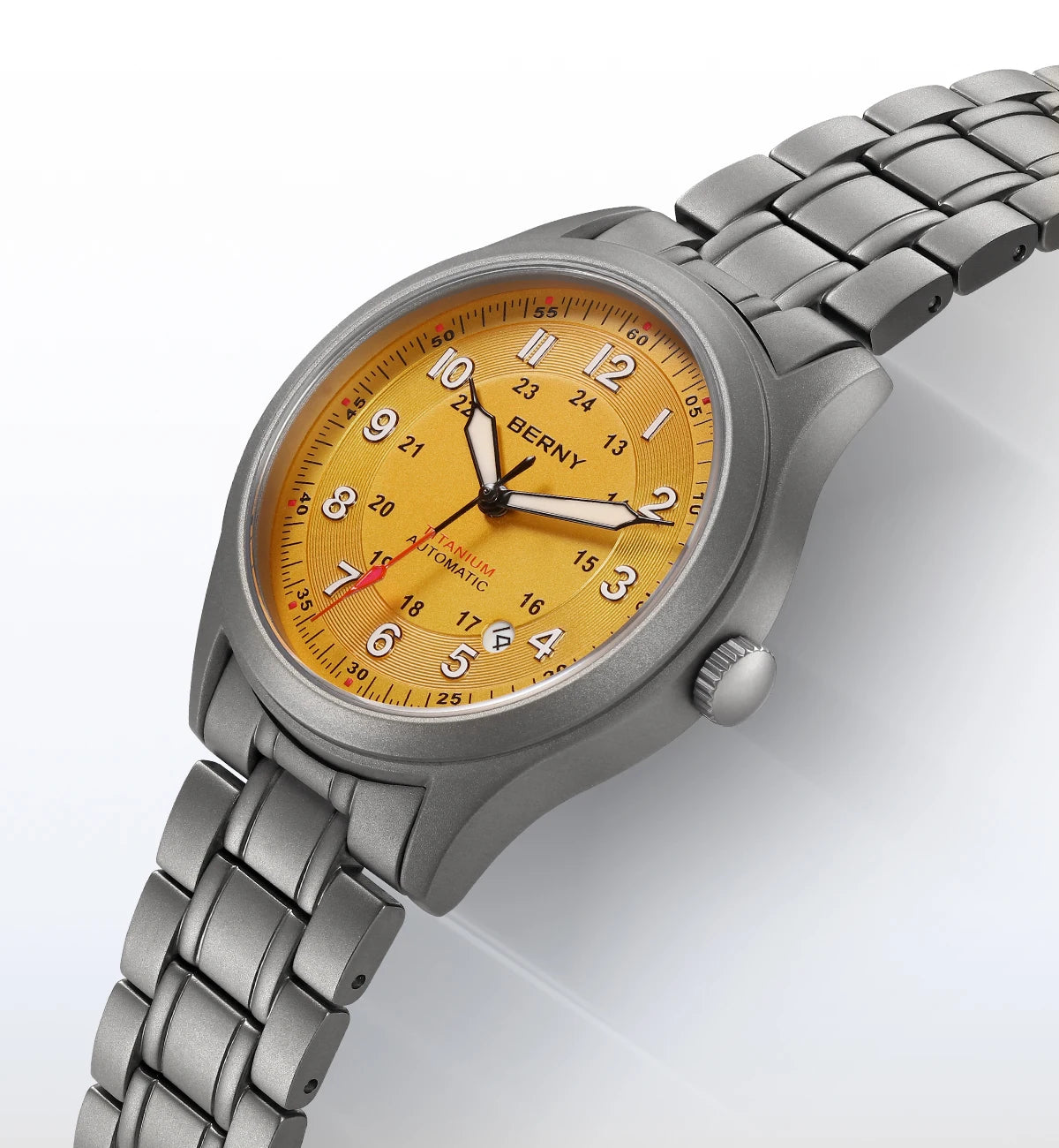 BERNY Full Titanium Automatic Watches for Men Super Luminous Sapphire Mechanical Field Watch Date 10ATM Sports Easy Read