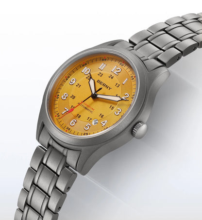 BERNY Full Titanium Automatic Watches for Men Super Luminous Sapphire Mechanical Field Watch Date 10ATM Sports Easy Read
