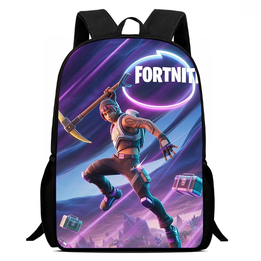 Fortnite Cartoon 15-Zoll leichter Rucksack mit verstellbaren Schultergurten – tägliche Schultasche für Kinder, Jungen und Mädchen, Alter 5-9