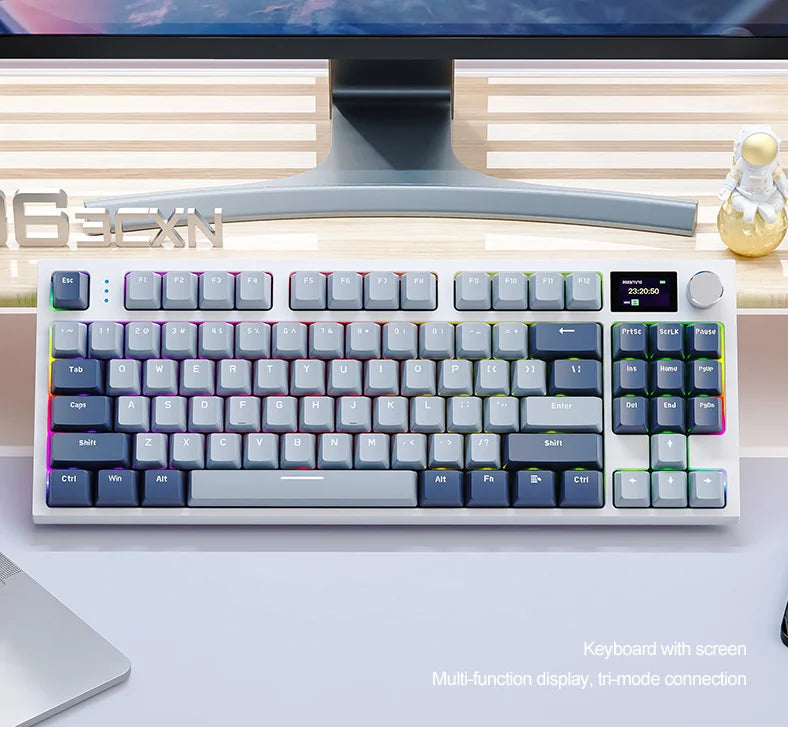 Teclado mecánico ATTACK SHARK K86 con perilla metálica, pantalla inteligente TFT a color, diseño de 87 teclas, iluminación RGB y conexión trimodo