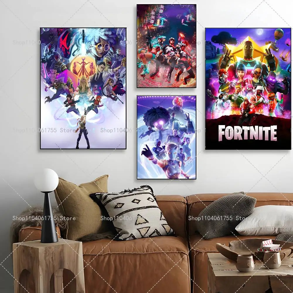 F-Fortnites-Game beliebtes Poster, selbstklebender Kunst-Wandsticker aus wasserfestem Papier für Café, Bar und Zimmerdekor