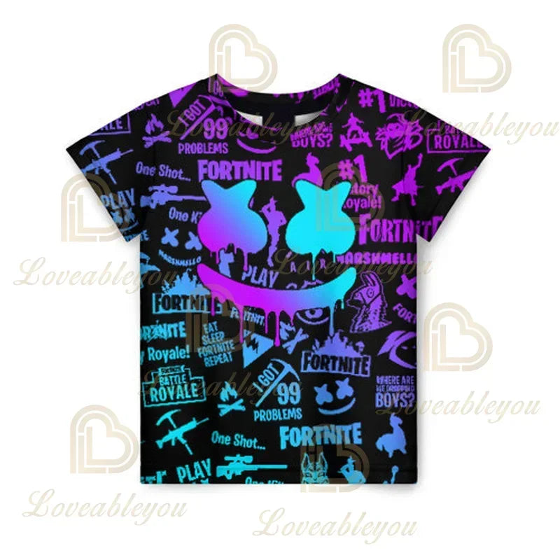 Fortnite Adult Children's Clothing 3D Digital Printing Loose Large Size Short-sleeved T-shirt Kids Summer Tee Tops