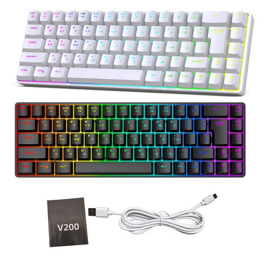 68-Key Russian English Mechanical Gaming Keyboard Dual Language Keyboard RGB Backlit Gaming Mechanical Keyboard for Gaming