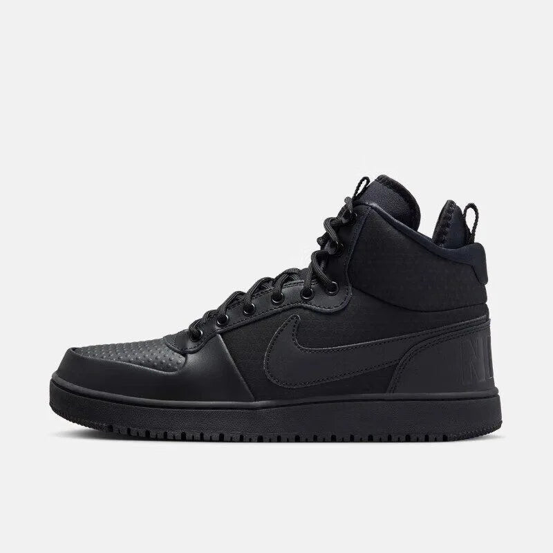 Nike Court Borough Mid Solid Color Versatile Fashionable Leather Mid-Top Men's Black Sneakers Aa0547-002