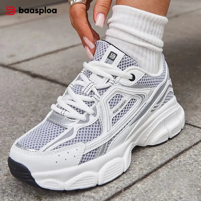 Baasploa Women Sports Shoes Outdoor Lightweight Breathable Jogging Sneakers Female Casual Mesh Anti-slip Lace Up Running Shoes