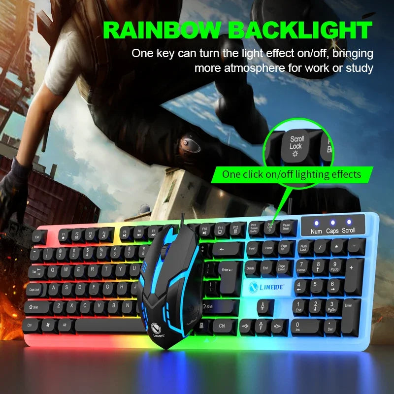 NG GTX350 Set gaming tastiera e mouse per computer e laptop, kit gamer con retroilluminazione LED, tastiera USB cablata GTX350 - Nero