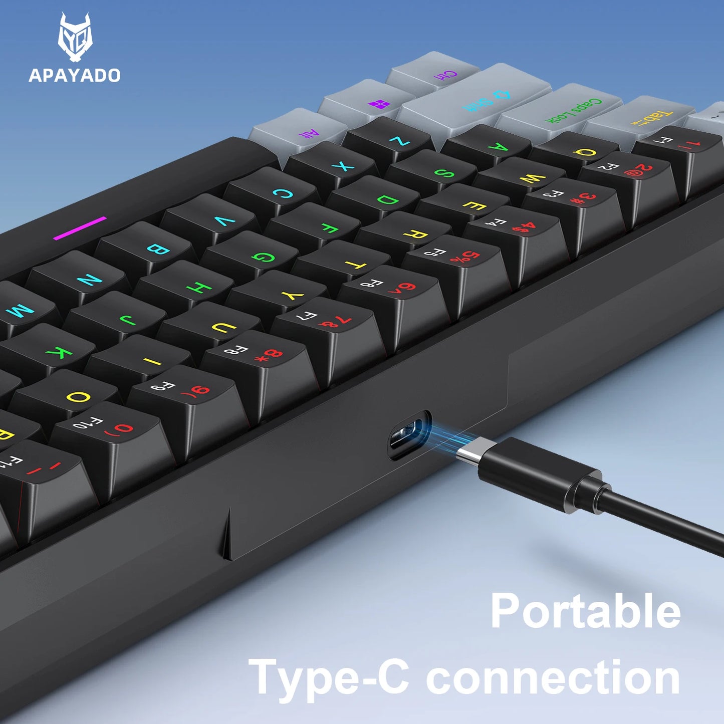 APAYADO K61 60% mini laidinė mechaninė žaidimų klaviatūra Phantom RGB, 61 klavišas, raudoni / mėlyni jungikliai, ergonomiška, nešiojama, skirta PC / nešiojamajam kompiuteriui
