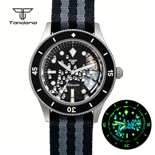 Tandorio Domed Sapphire 40mm Mechanical 50-Fathoms Style Diver Fashion Automatic Men Watch Miyota8215/PT5000 Luminous Ghost Dial