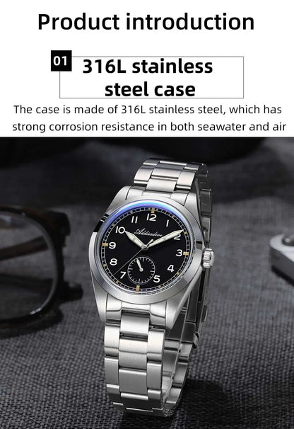 Reloj de cuarzo ADDIESDIVE de 36mm para hombre VH60, luminoso BGW9, cristal abombado tipo burbuja, cubierta de vidrio, resistente al agua 10Bar, acero inoxidable