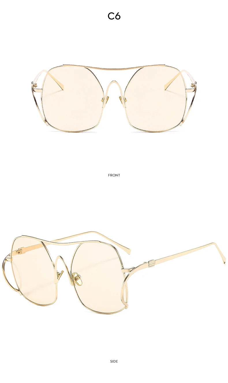 Y2k Polygon Oversized Sunglasses Women Luxury Brand Metal Sun Glasses Fashion Personality Outdoor Retro Eyeglassess Uv400 Men