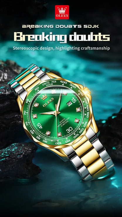 OLEVS 9988 Quartz Watch for Men Waterproof Anti-scratch Auto Date Diving Wristwatch Men Original Brand Luxury Diamond Man Watch