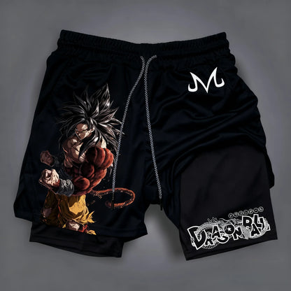 Dragon Ball Goku Vegeta Anime Printed Double-layered Shorts, American Sporty Summer Fashion Shorts for Men and Women