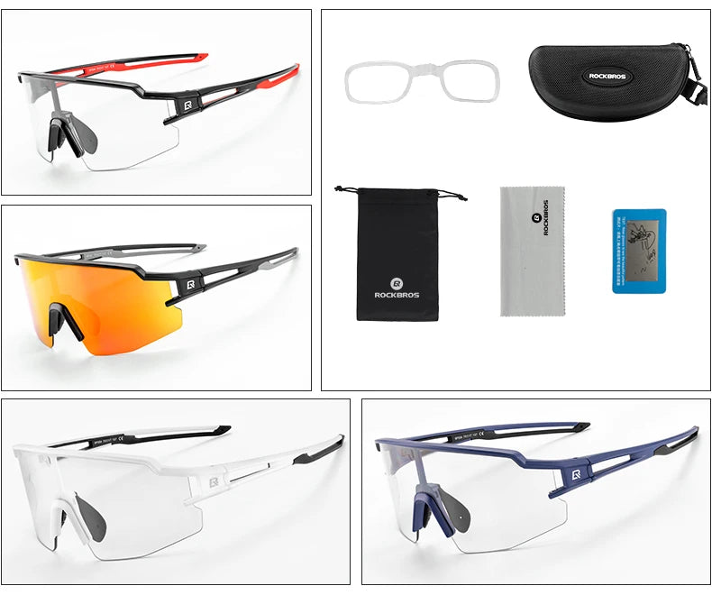 ROCKBROS Fotochromatické cyklistické brýle, sluneční brýle pro cyklistiku a outdoorové sporty, brýle s měnící se barvou skel, brýle pro MTB a silniční kola, cyklistické brýle