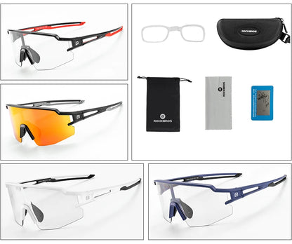 ROCKBROS Fotochromatické cyklistické brýle, sluneční brýle pro cyklistiku a outdoorové sporty, brýle s měnící se barvou skel, brýle pro MTB a silniční kola, cyklistické brýle