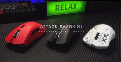 Ratón gaming trimodo ATTACK SHARK R1, sensor PixArt PAW3311, 18000 DPI, 1000hz, ultraligero de 59g para manos grandes, para PC/Mac