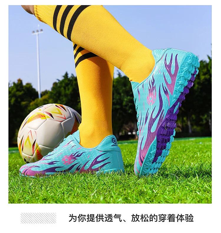 Chaussures de football professionnelles pour enfants, chaussures de foot pour hommes, basses, avec maintien de la cheville, sportives, pour jeunes, pour match et entraînement, antidérapantes, résistantes