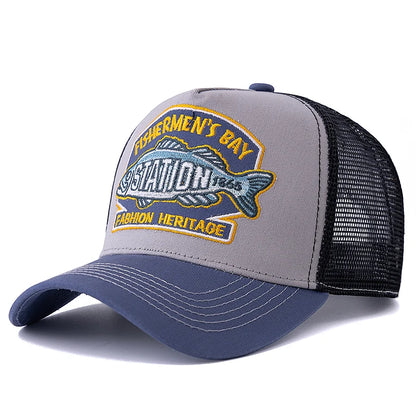 Gorra de béisbol unisex de verano para pesca, gorra trucker de malla transpirable para hombre y mujer, gorra estilo pescador Big Fish, gorra de moda para exteriores