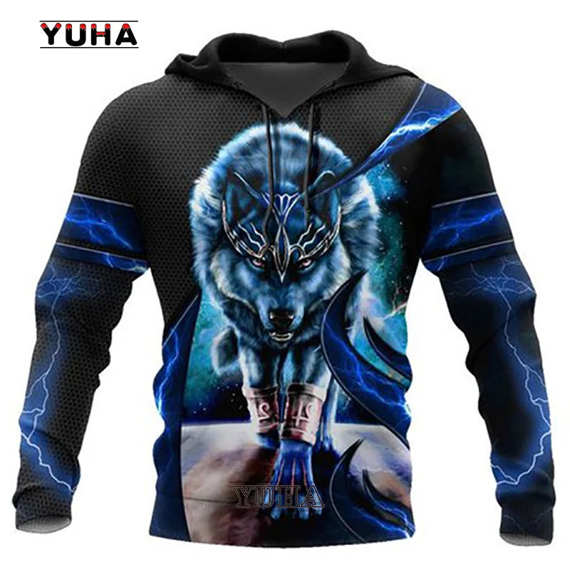 Felpa con cappuccio e felpa da uomo unisex casual autunnale New Wolf Tattoo Vegvisir nero bianco 3D con stampa integrale