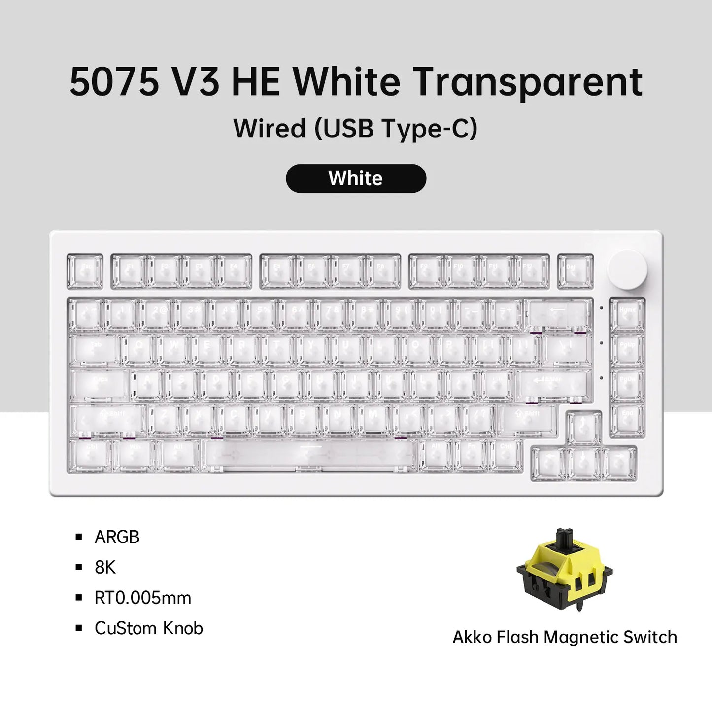 Akko 5075 V3 HE Magnetische Tastatur 75% Custom Mechanische Gaming-Tastatur Rapid Trigger 0.005mm 8K Polling-Rate ARGB