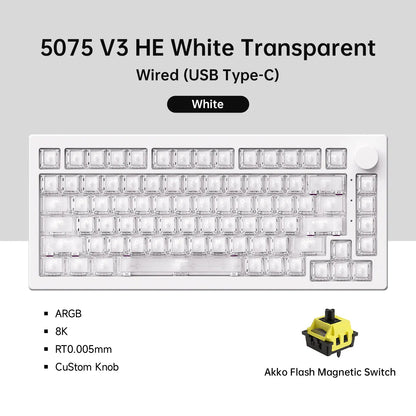 Akko 5075 V3 HE Magnetische Tastatur 75% Custom Mechanische Gaming-Tastatur Rapid Trigger 0.005mm 8K Polling-Rate ARGB