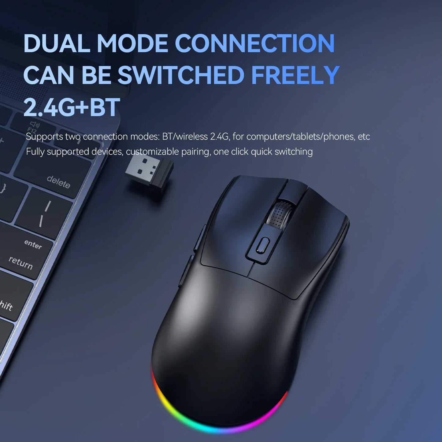 X3 Wireless Bluetooth Mouse 2.4G Dual-Mode Connection, DPI Adjustable,Lightweight Gaming Mouse,RGB Light,300mAh Battery Capacity