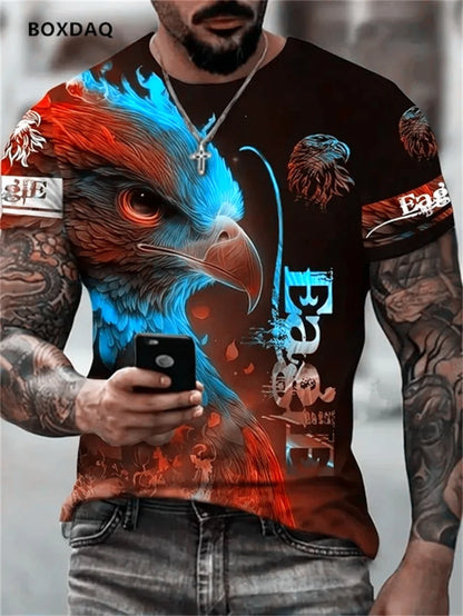 Vyriški „Fashion Eagle“ marškinėliai, laisvo kirpimo, su apvalia iškirpte, laisvalaikio stiliaus, trumpomis rankovėmis, su 3D gyvūno rašto spauda, gatvės stiliaus marškinėliai, 6XL didelis dydis, kvėpuojantys marškinėliai