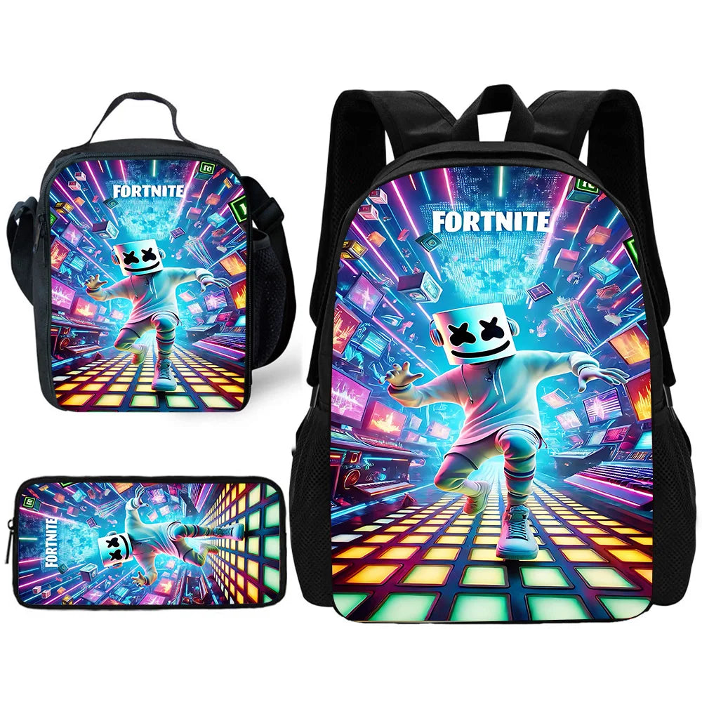 Child School Backpack with Lunch Bags, Pencil Bags, Hot Game Design-F-FortniteS School Bags for Boys Girls Best Gift
