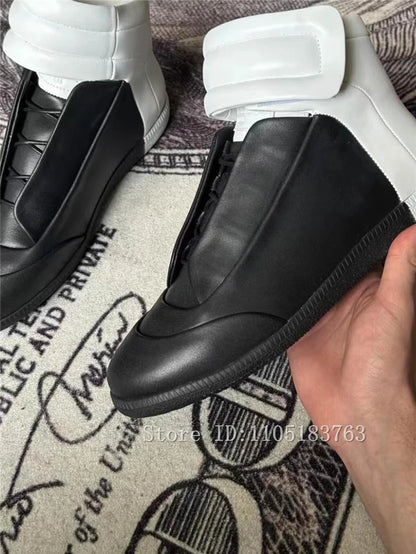 Men Mixed Color Real Leather Ankle Boots Fashion Design Lace-Up High Top Sport Shoes Male Casual Flat Sneakers