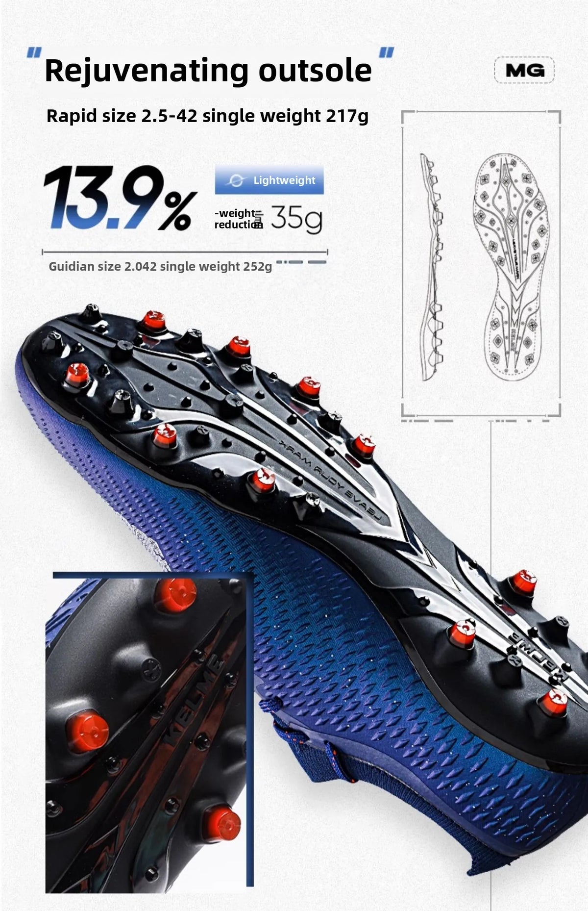 Chaussures de football professionnelles pour adultes Kelme Tf Nail Breaking, chaussures d'entraînement pour jeunes, chaussures de football Mg antidérapantes pour match